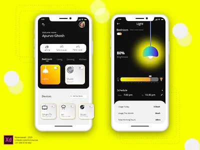Smart Home App ac adobe xd app bulb clean app dasboard design devices mobile app concept profile smart home smart home app temperature typography ui ux
