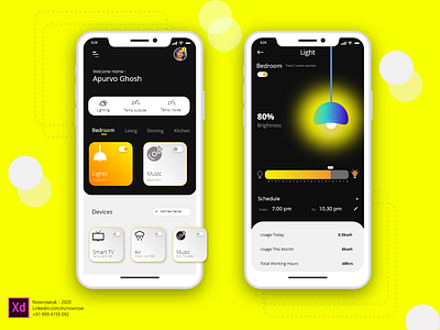 Smart Home App ac adobe xd app bulb clean app dasboard design devices mobile app concept profile smart home smart home app temperature typography ui ux