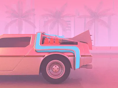 We Don’t Need Roads - Render #55 100days 3d aesthetic arnold arnoldrender back to the future c4d cinema 4d delorean design everyday film fog grainy michaelrappaz neon pink render vapor vaporwave