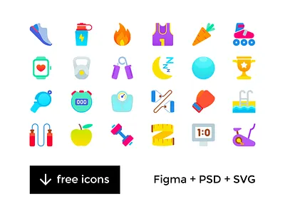 Fitness & Sport Freebie Icons figma fitness flat free psd freebie icon iconset png psd sport svg vector