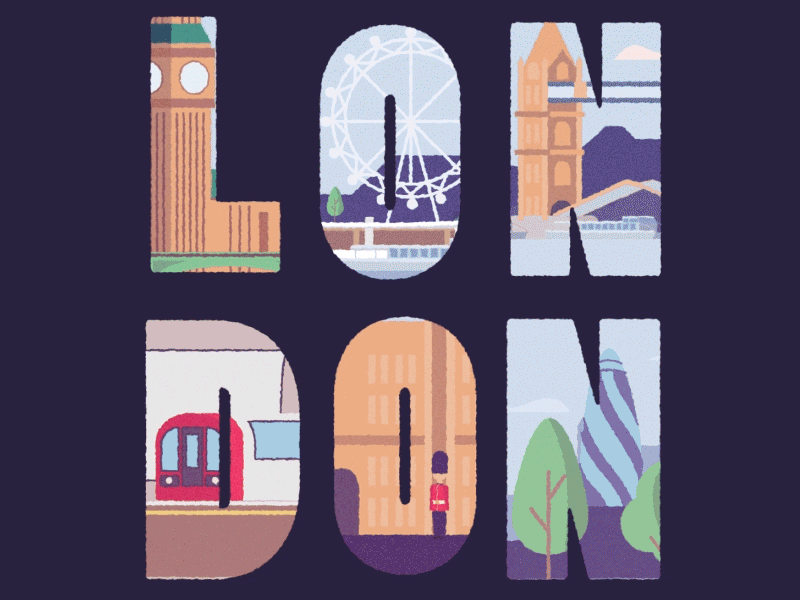 London 2d big ben bus gif illustration london london bridge london eye train underground vector