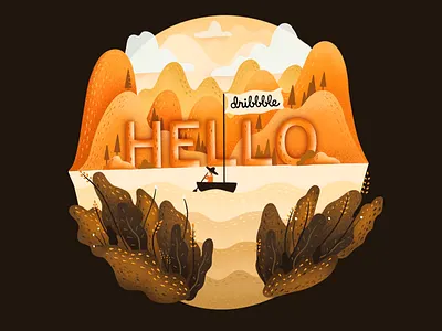 First Shot! 2020 boat boating first shot hello illustration illustrators lake monochrome nature orange procreate