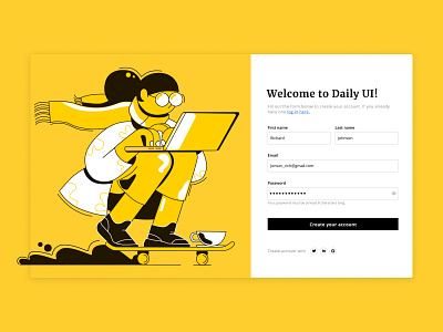 Daily UI-Sign Up branding clean ui concept daily ui design first shot form design illustration register sign up sign up form typography ui ux web website website design yellow