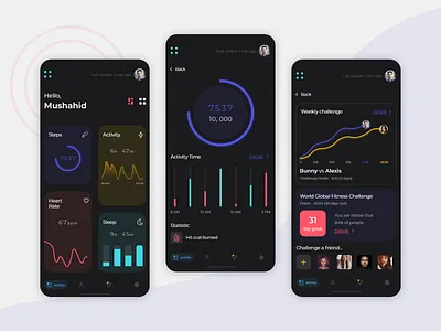 Fitness Activity App app black branding callories colors designoweb designowebtechnologies fitness fitnessapp gradient illustration typography ui warmup website