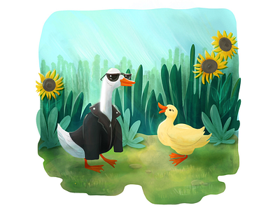 the coolest goose in the village art cool boy goose illustration village