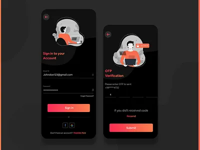 Signin UI Design app design app ui application design application ui color dark app dark theme dark ui design gradients illustration landing onboarding otp social app social network ui ui ux ui design ux