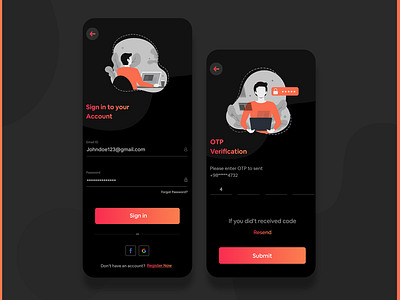 Signin UI Design app design app ui application design application ui color dark app dark theme dark ui design gradients illustration landing onboarding otp social app social network ui ui ux ui design ux