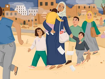 Escaping Crisis character children digital editorial family folioart illustration landscape