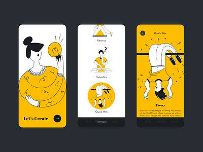 Creativity App app application character clean clear creative creativity design elegant graphic design illustration line line art minimal outline ui uiux ux vector yellow