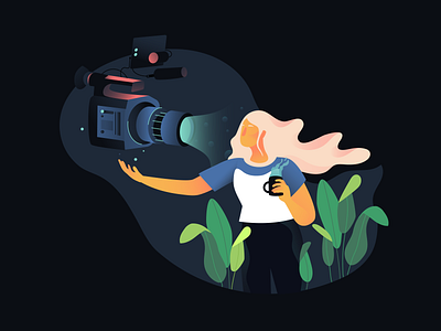 Comfort in front of the camera blog camera flat gradient illustration vector