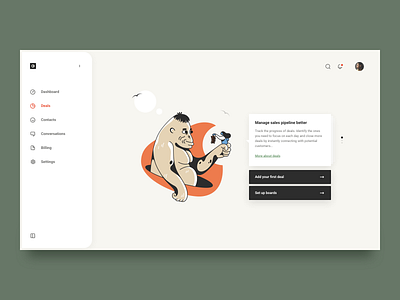 Guided onboarding brandnew clean crm deals design empty state illustration onboarding simple ui ux web