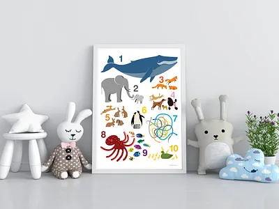 Childrens numbers poster graphic design illustration kidsroom numbers poster poster posters