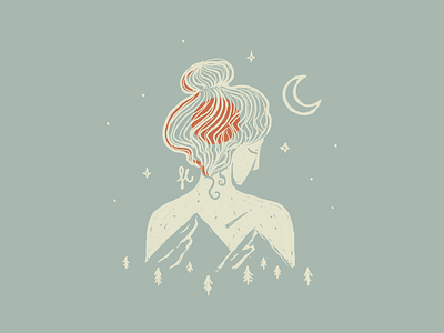 Moonlight girl girl illustration moon moonlight mountains outdoors sun woman