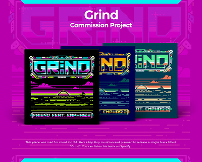 Commission Project - Album Art "Grind" 8bit album artwork cover art digital art graphic design hip hop illustration music art pixel art retro shakaw sunset