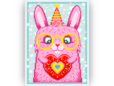 Pixel Art bunny card design graphicdesign illustration love pattern pink pixelart pixels