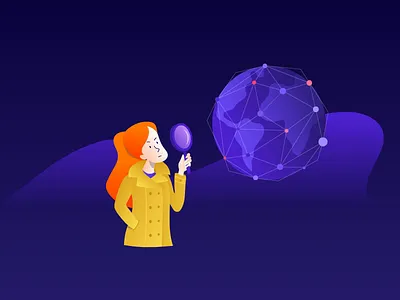 Avast illustration animation avast connection detective globe illustration magnifying glass privacy search security web world