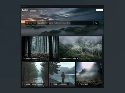 EyeEm Marketplace cards dark filters images interface photography search startup tags ui website