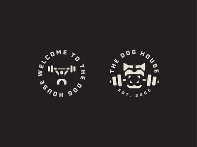 Dog House badge crossfit dog exercise fitness gym gym logo illustration logo minimal olympic power stamp strength weights wolf