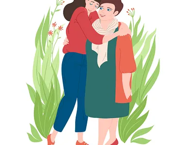 Love you, mom character family flat girl hugging illustration motherhood people vector vector illustration woman