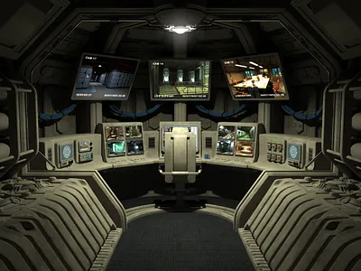 Surveillance 3d card card game chair concept art digital 3d environment future futuristic game game art illustration pipes sciencefiction scifi screen wires