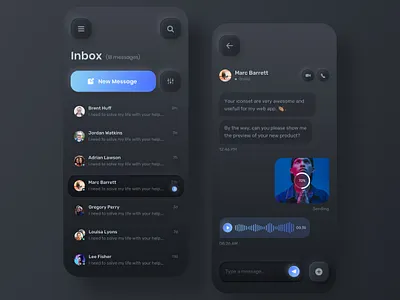 Skeuomorph Email Mobile App Exploration app app inspiration black component dark dark ui email exploration inbox list skeumorphic skeumorphism skeuomorph ui