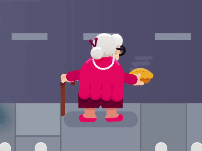 Granny frogger sprite 2d 2danimation animation character animation characterdesign crossing frogger grandma illustration mobilegame mobilegames pie sprite vector videogame