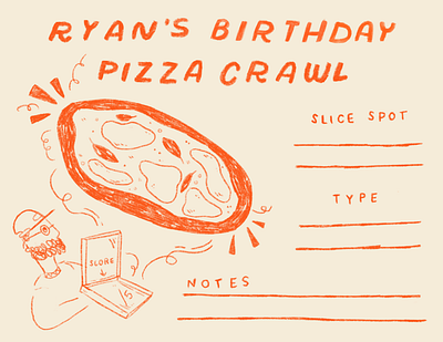 Ryan's Pizza Crawl colored pencil illustration notepad pizza riso score card stationery