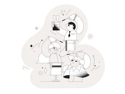 Joker and magic contemporary illustration line illustration magic magic wand rabbit web illustration