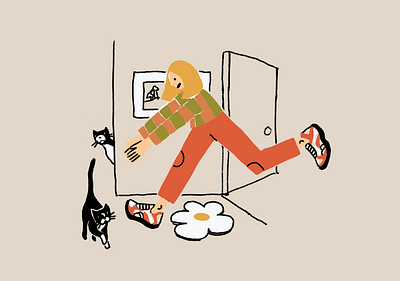 When I Get Home art cat cats color design drawing graphic illustration kittens leah schmidt leahschm leahschmidt line person