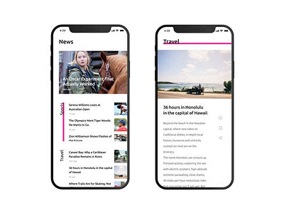 News app animation app article clean design like like animation minimal mobile app news news app pink principle scroll animation ui ux