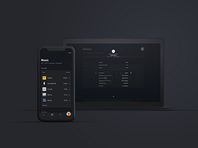 Universal Music Artists, Catalog dark design desktop iphone mobile mockup product ui ux