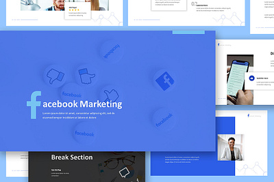 Facebook Marketing Google Slides Presentation ads campaign deck facebook fb googleslides marketing media pitch powerpoint presentation proposal seo smm social template