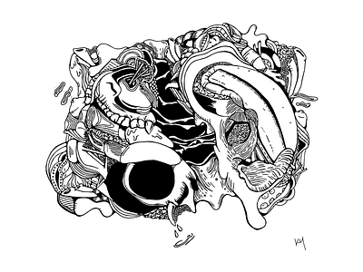 Abstract Animal Skull Study abstract adobe capture animal skull black and white illustration inking lines skulls