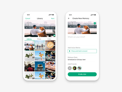 Memories app design multiple selections photo ui ux voice record