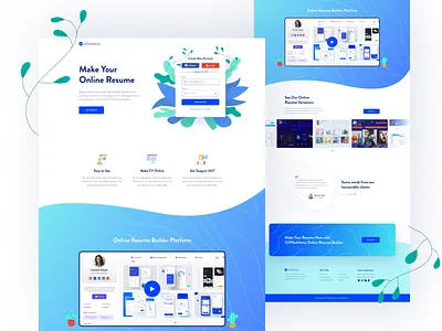 Resume Builder Landing Page branding creative cv builder cv maker design figma flat illustraion landing page logo minimal portfolio resume builder trend 2020 typography uiux ux vector web website