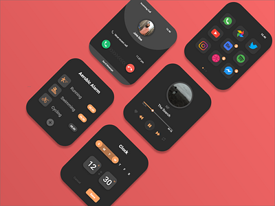 Dark Mode Apple Watch alarm alarm app alarm clock alarms app design dark app dark mode dark theme dark ui incoming incoming call menu music music app music app design music app ui notification smartwatch ui ui design