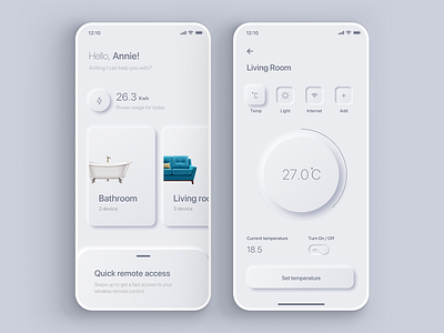 Daily UI 007 - Smart Home App Settings app colors dailyui design digital gradient interface minimal mobile neumorphic neumorphism shadow simple sketch ui ux