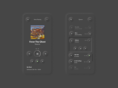 Music Player - Neumorphism dark dark ui deisgn gradient grey minimal mobile music player neumorphism shadow skeumorphism stream ui ui design uiux uxinspiration