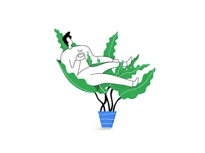 Sync with Nature Illustration boy character design coffee creative doodle flower pot google house plant illustration leaf man noise brush plant quote relax web illustration