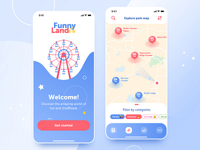 Amusement Park app amusement amusement park blue brand gradient launch map navigation typography ui ux