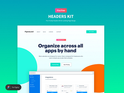 Figma UI Kit - Five headers Design For Landing Page design resources figma freebies landing page ui components ui kit