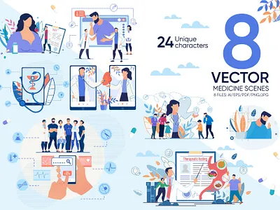 Medicine Vector Scenes cardiac cardiologist cardiovascular cartoon character cold concept disease flat flu girl having heart illustration man medicine person sick vector woman