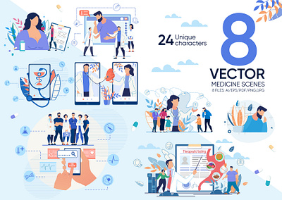 Medicine Vector Scenes cardiac cardiologist cardiovascular cartoon character cold concept disease flat flu girl having heart illustration man medicine person sick vector woman