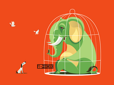 caged elephant communicating with dog adobe illustrator art cartoon cartoonillustration character character art concept art design digitaldrawing elephant graphic design graphicart graphics illustration illustrator vector vector artwork vectorart vectorgraphics vectorillustration