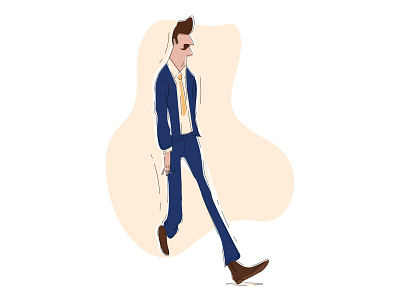 Style art black blue brown cigarette design illustraion man mustache smoking style walking yellow