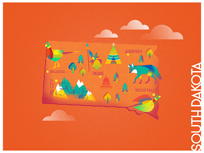 A state a day. #25 - South Dakota animals art bright color color combinations color palette dakota design flat gradient illustration infographic map nature noise orange rushmore states texture usa vector