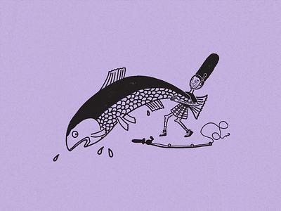 The Salmon Dance 2d agency animal black branding branding design character character design fish flat food funny character hand drawn illustration illustrator ink ipad purple restaurant simple