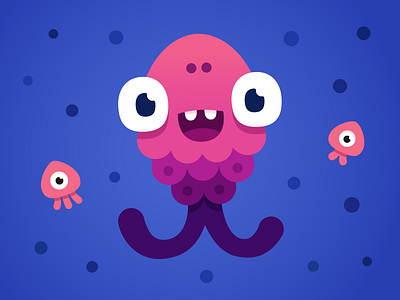 Mommy fish monster art character design fish fishes happy illustration jellyfish monster monster club smile vector