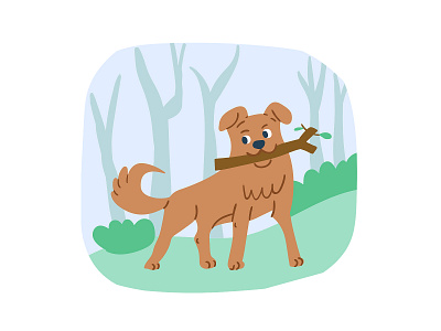 Cute dog with the stick adobe illustrator blog cover blog design blog post character children book illustration cute dog doodle illustration illustrator kids illustration lifestyle park picture book postcard taty vovchek vector