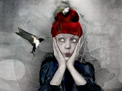 The Night Garden figurative fine art illustration mixed media woman